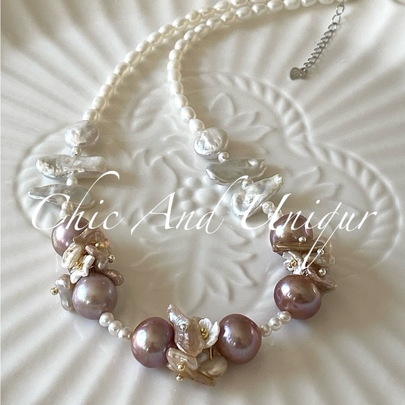 N3-Handmade Purple Edison Pearl, Keshi Pearl And Biwa Pearl Necklace - Picture 4 of 8